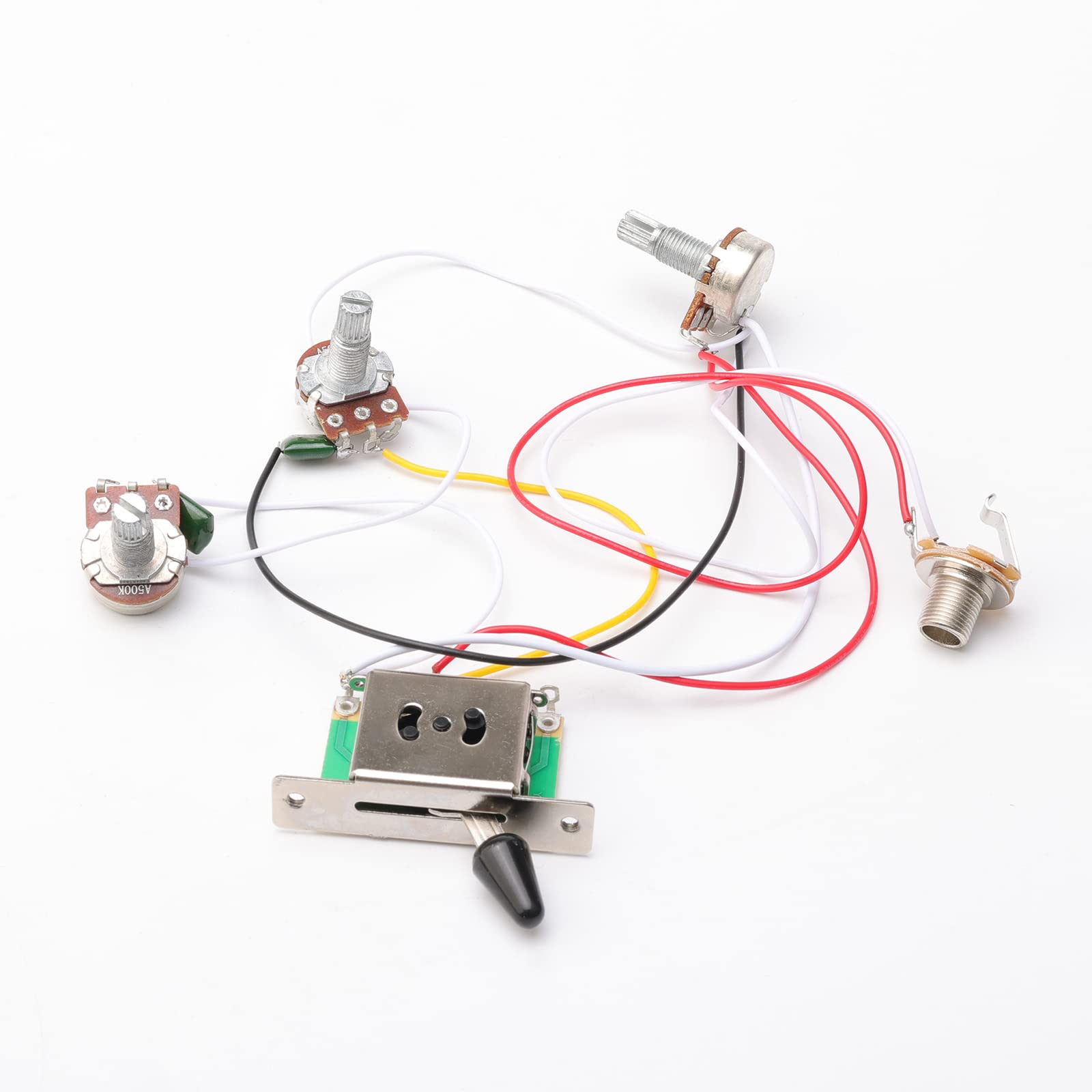 Electric Guitar Prewired Wiring Harness 5 Way Switch B500k A500k Pots 2 Tone Control Knobs with Jack